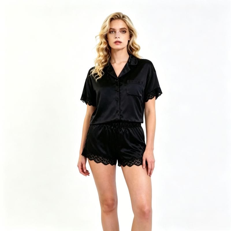 Lace-Trimmed Velvet Pajama Set
